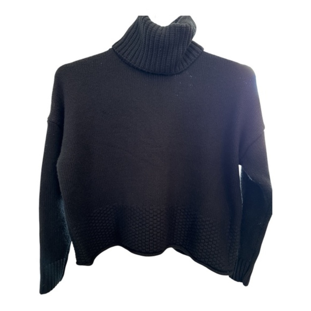 Madewell Black Merino Wool Blend Cropped Turtleneck Sweater Size XS Cozy - Picture 2 of 5